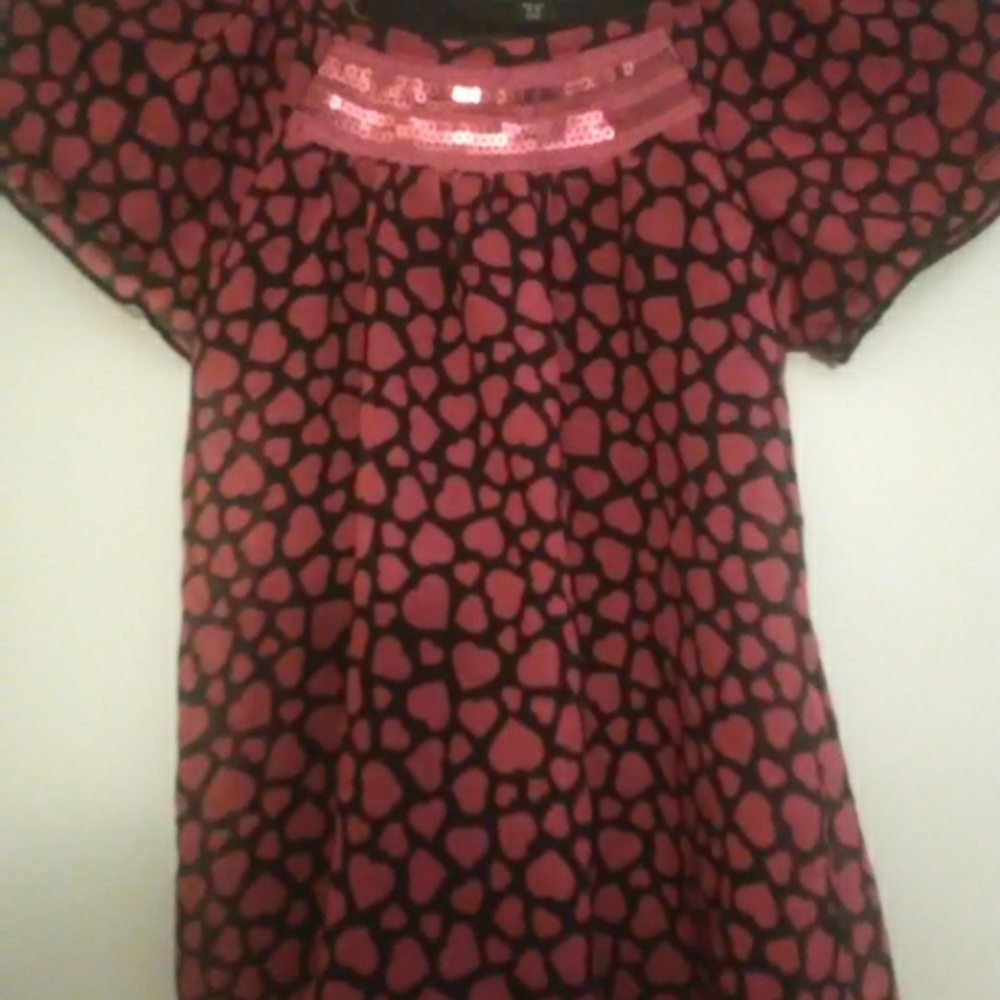 George Girl's Heart Print Pink & Black Blouse